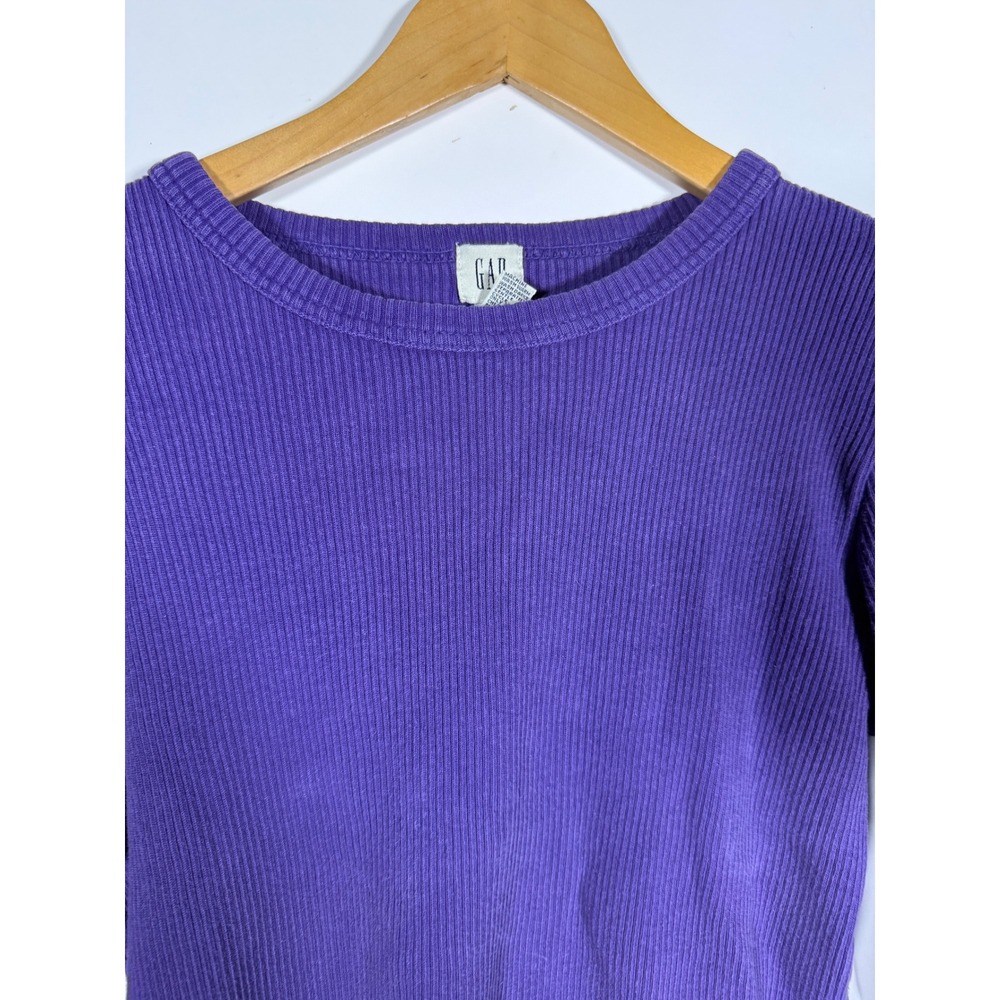 Gap Purple Ribbed Crew Neck Long Sleeve Top Women Small